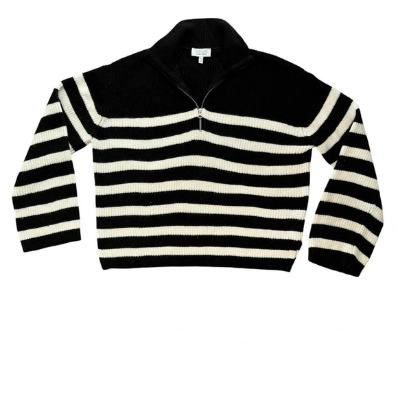 & Other Stories XS Oversized Striped Black White Quarter Zip Sweater - Picture 2 of 8
